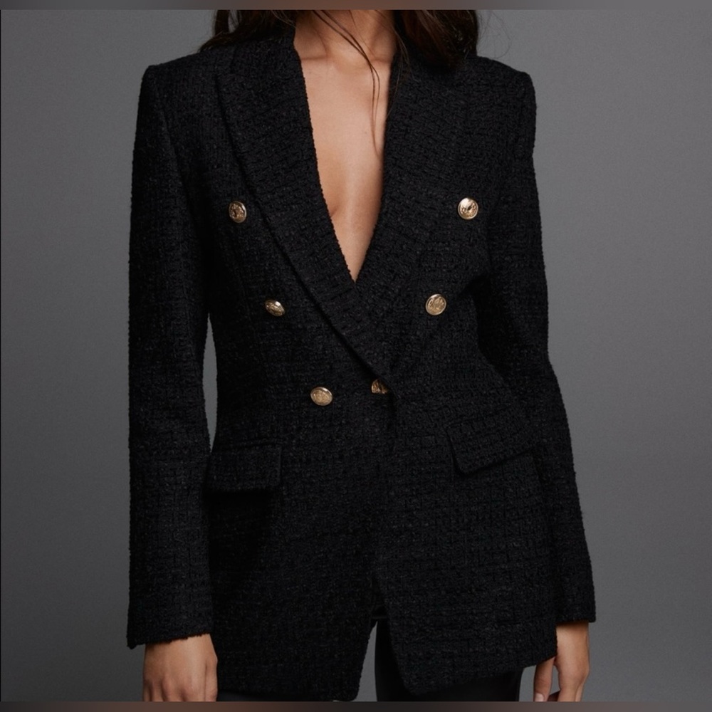 Zara Black and Gold Double-Breasted Blazer